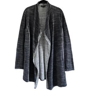 Eileen Fisher Organic Cotton Open Front Knit Long Cardigan Charcoal Gray Size L